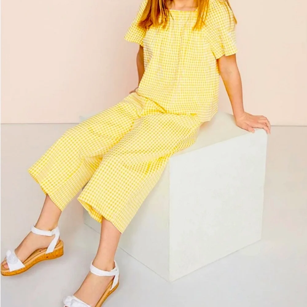 Copper Key Yellow Citrus Scalloped Pearl Gingham Two-Piece Set - Picture 2 of 6